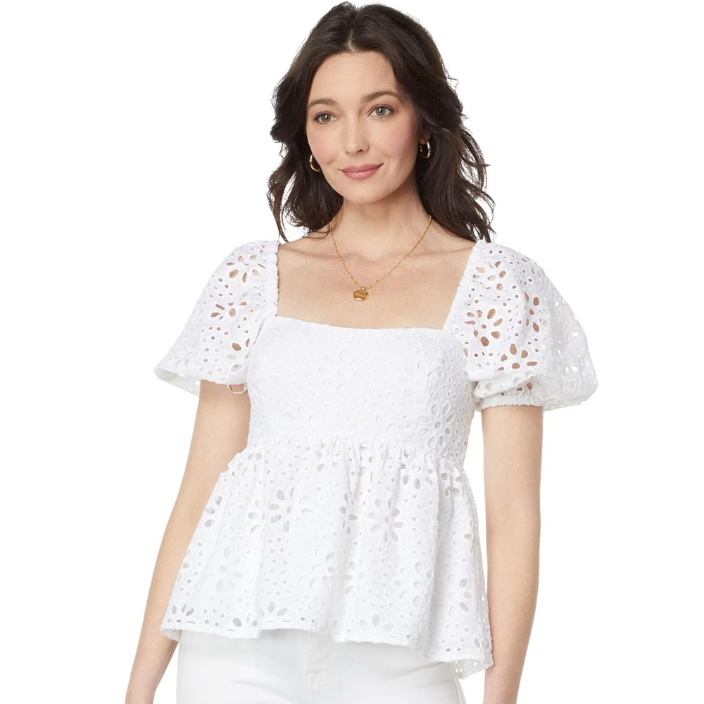 Lilly Pulitzer Kay Short Sleeve Eyelet Top Sz 16